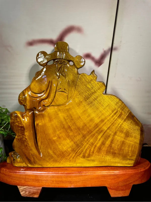 Caishen – The God of Wealth | Hand-Carved Solid Wood Sculpture