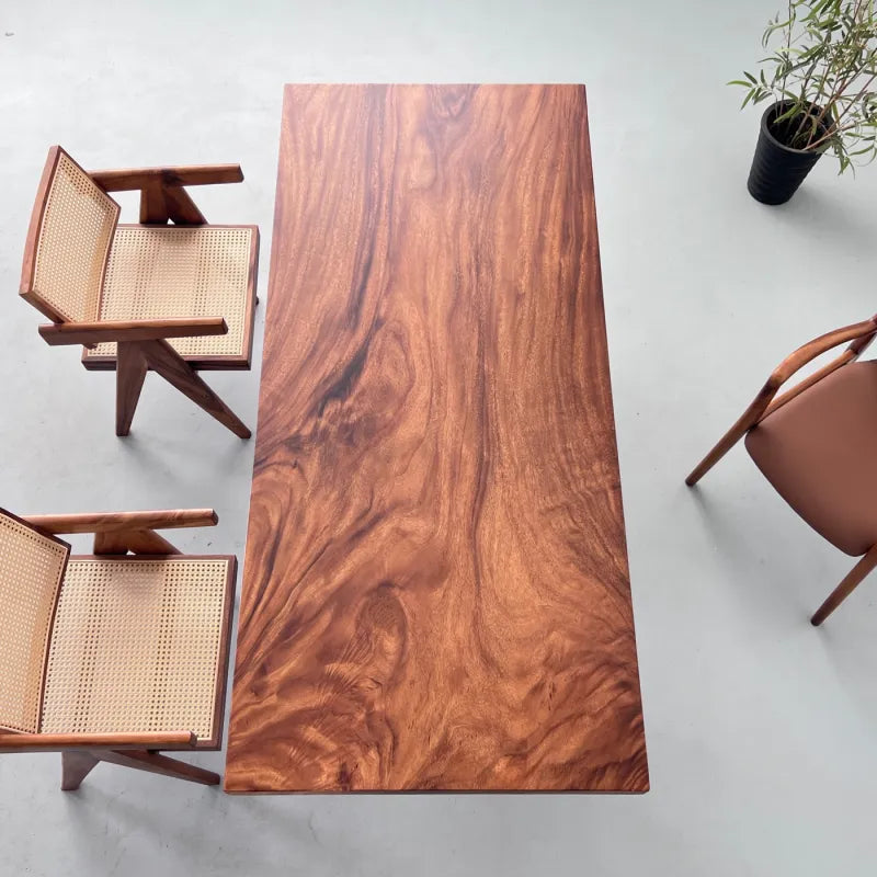 Premium Live Edge Suar Wood Dining Table | Handcrafted South American Walnut Slab Desk | Luxury Solid Wood Conference Table (192x85x6cm)