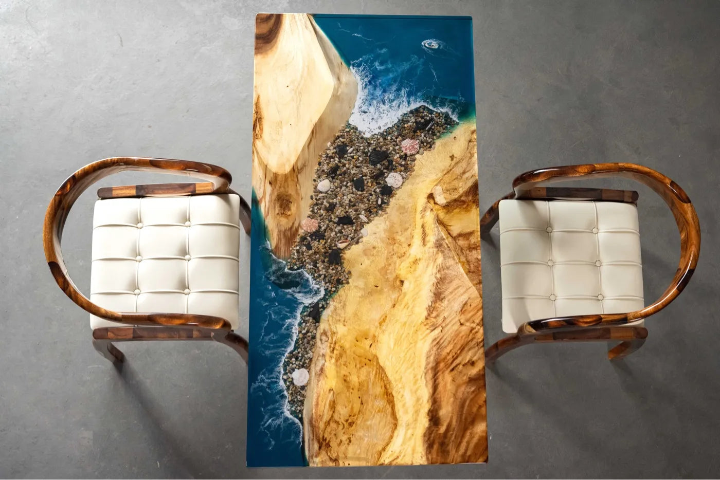 150cm Walnut Epoxy River Table | 3D Ocean Wave & Reef Resin Desk | 4-Seater Small Dining Table & Luxury Tea Table