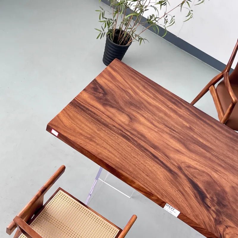 Premium Live Edge Suar Wood Dining Table | Handcrafted South American Walnut Slab Desk | Luxury Solid Wood Conference Table (192x85x6cm)