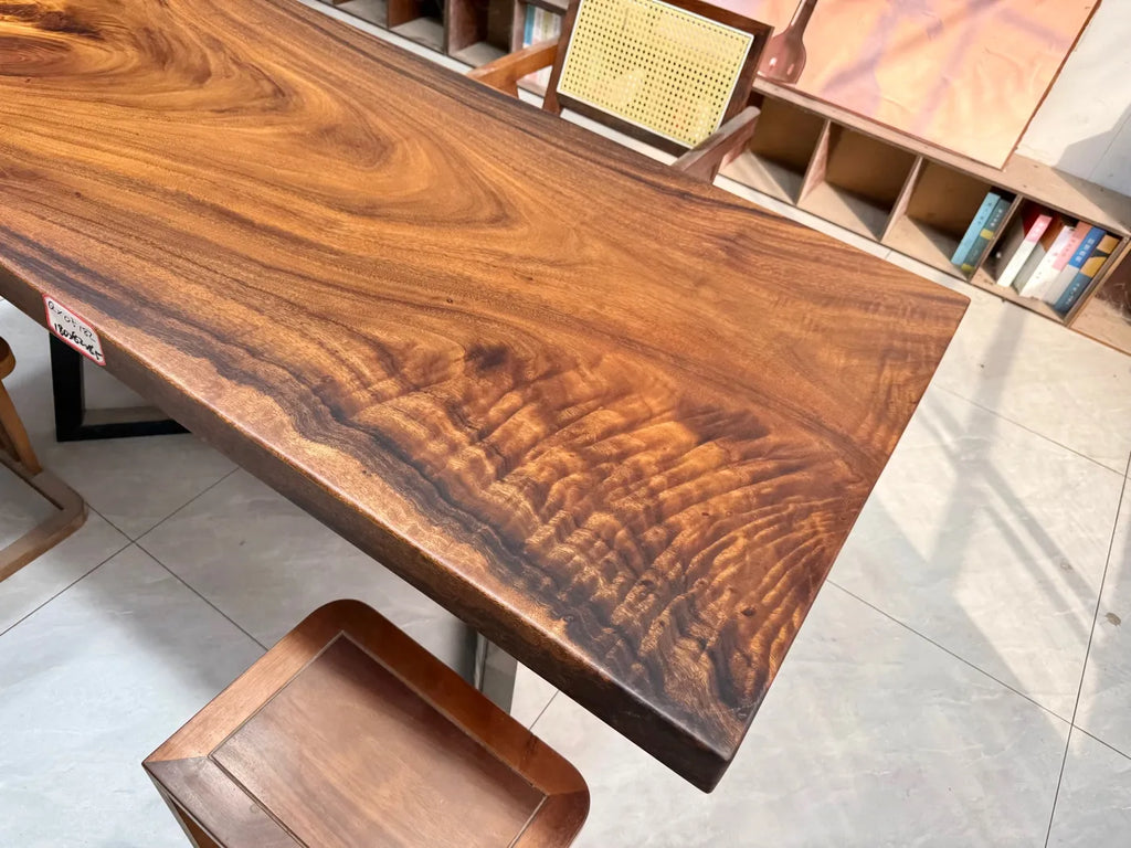 South American Walnut Live Edge Dining Table 180cm | Solid Wood Slab | Free Steel Base