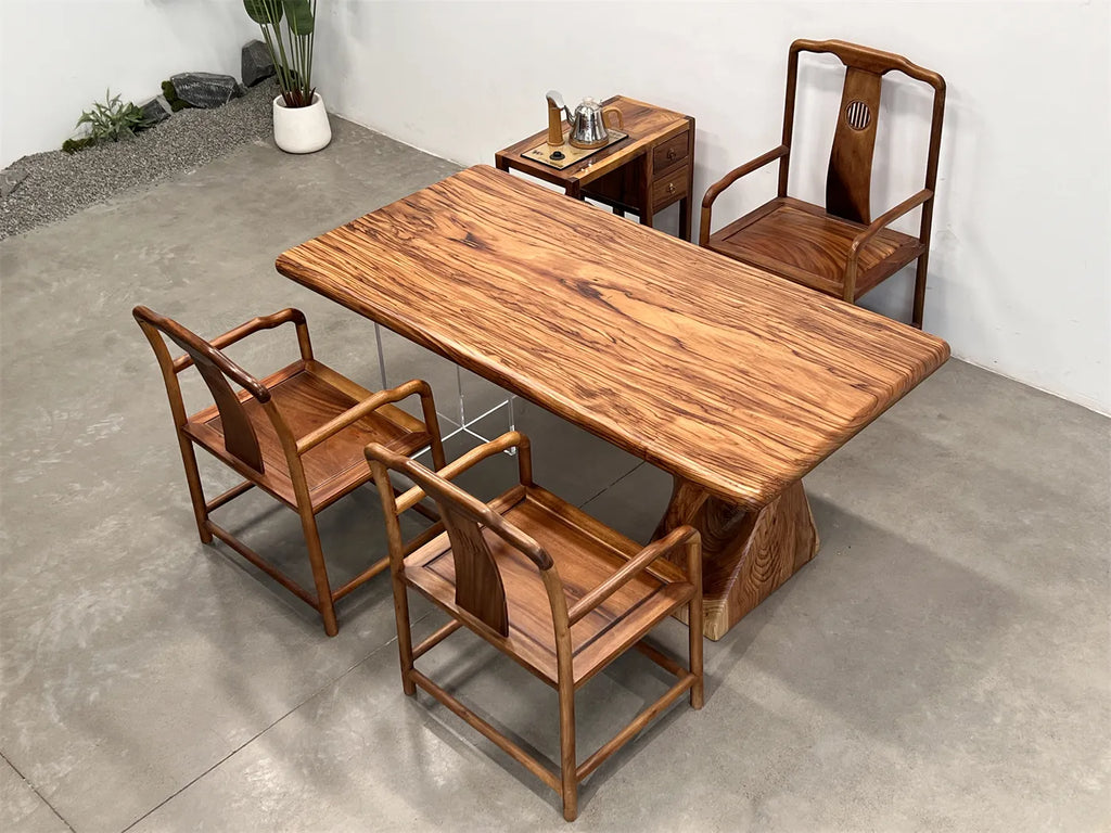 Artisan Crafted Premium Zebrawood Dining Table - Modern Natural Edge Solid Wood Executive Desk