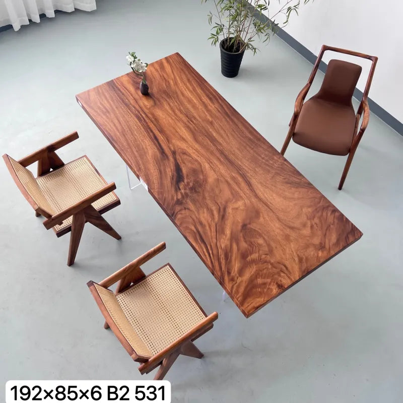 Premium Live Edge Suar Wood Dining Table | Handcrafted South American Walnut Slab Desk | Luxury Solid Wood Conference Table (192x85x6cm)