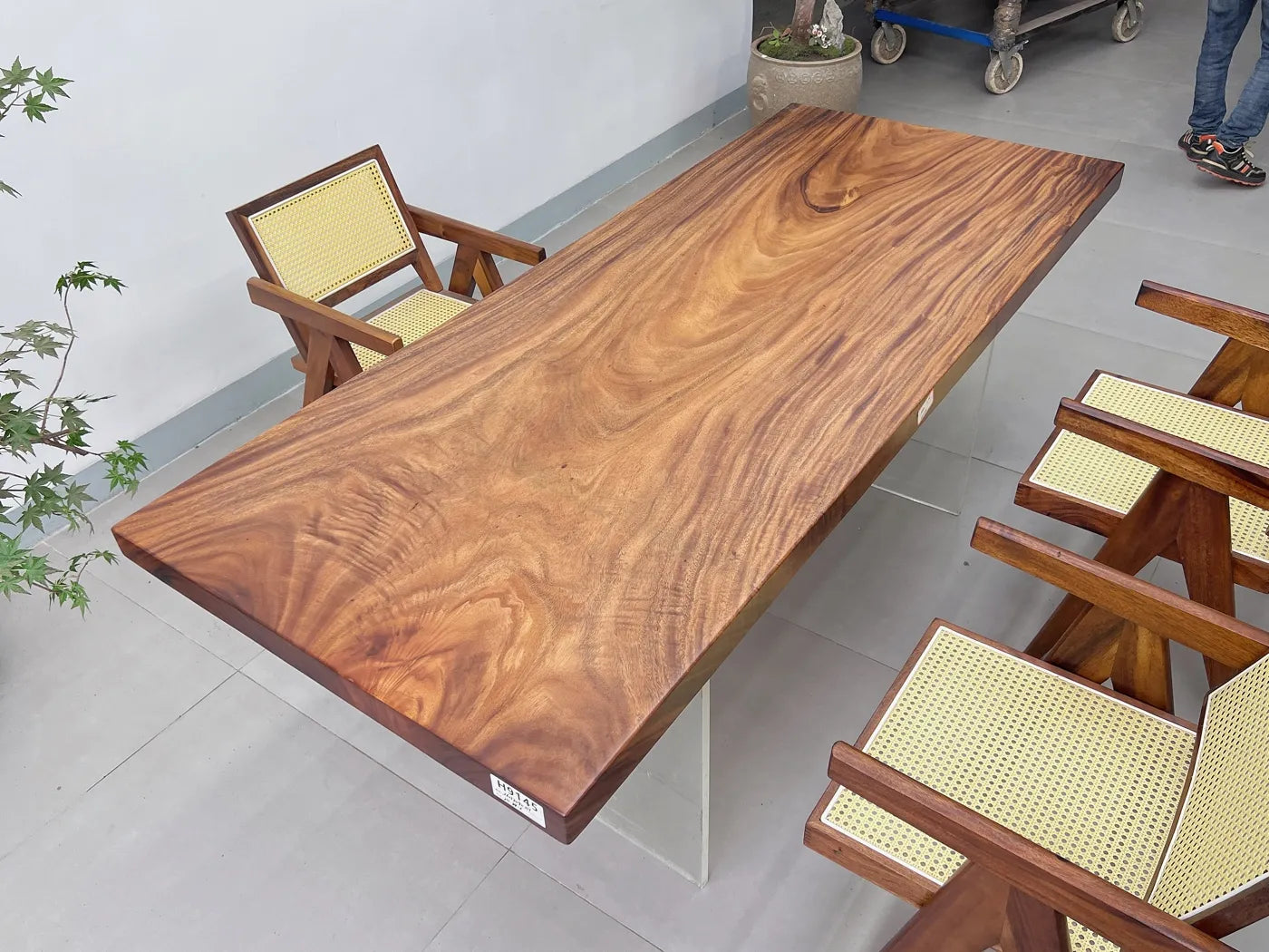 Premium Live Edge Suar Wood Dining Table | Handcrafted South American Walnut Conference Slab | Free Stainless Steel Legs Included (210x88x6cm)