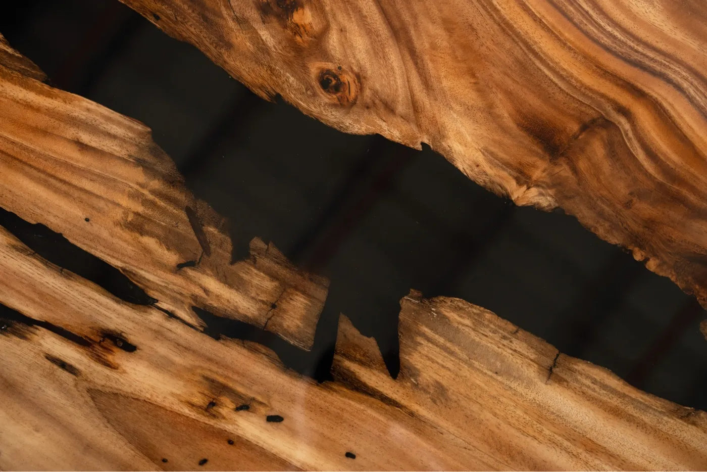 Artisan Walnut & Black Resin River Dining Table - 210cm Live Edge Solid Wood Conference Table