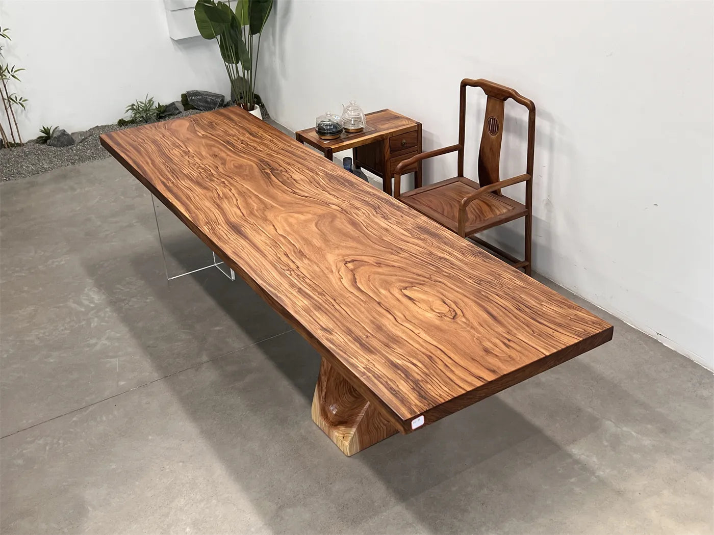 Premium Solid Wood Slab Table 313x88cm | Zebra Wood Large Dining Table, Meeting Desk & Tea Table