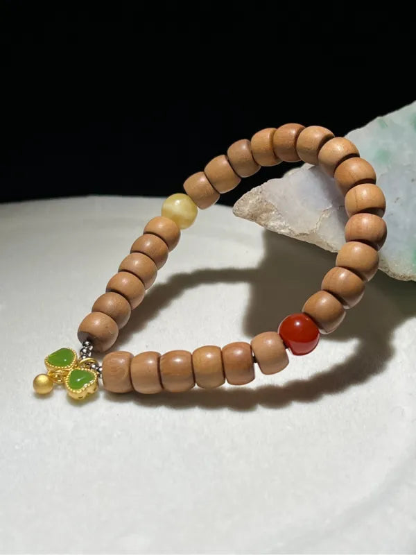 Natural Old Mountain Sandalwood Old Type Bucket Bead Single Circle Hand String for Men and Women Sandalwood Wooden Transport Bead Antique Play Bracelet