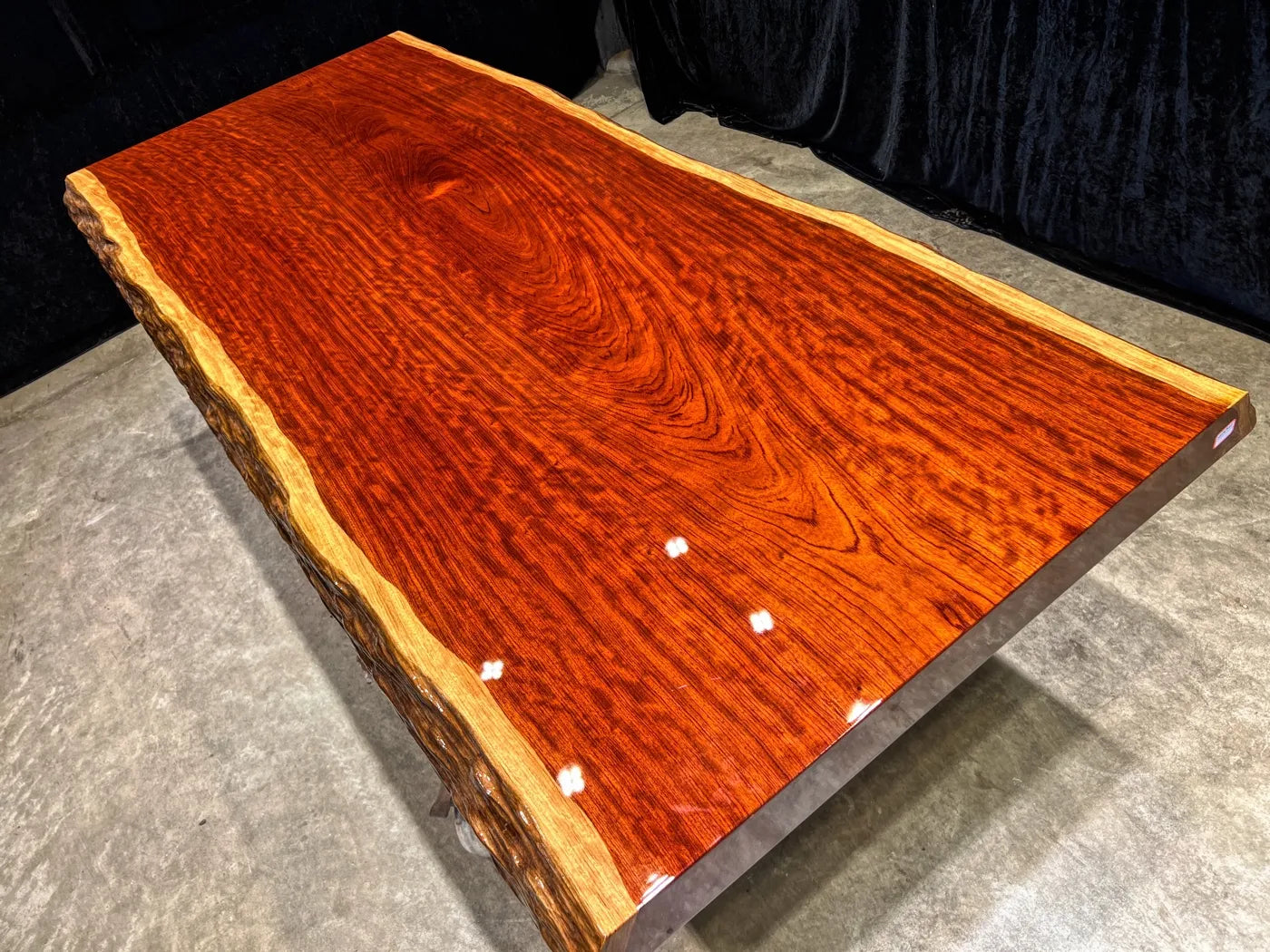 Bubinga Live Edge Solid Wood Slab Dining Table – 218cm | Free Stainless Steel Base