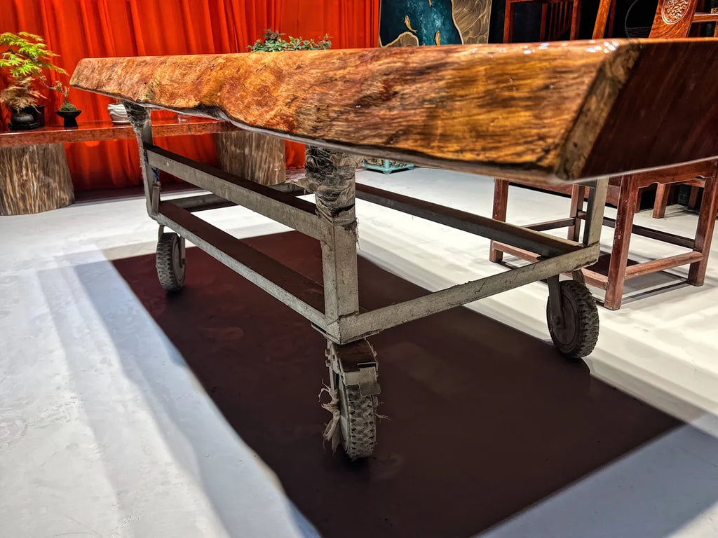 Exquisite Flame Grain Bubinga Live Edge Wood Slab Tabletop - Premium African Rosewood (Top Only)