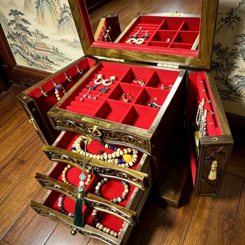 Sunken Golden Phoebe Ebony Jewelry Box – Luxury Chinese Wooden Organizer
