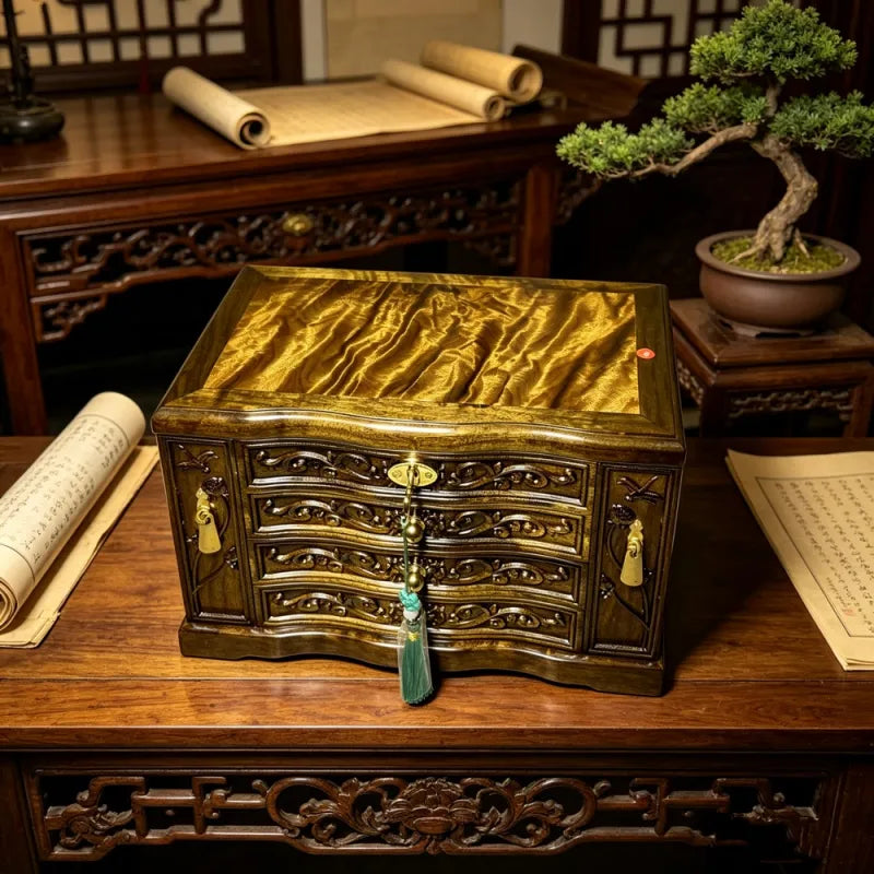 Sunken Golden Phoebe Ebony Jewelry Box – Luxury Chinese Wooden Organizer