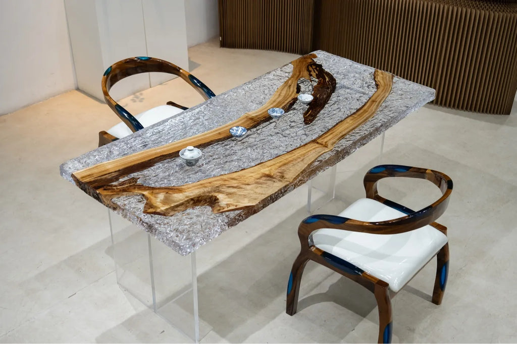 Epoxy Resin Dining Table | Crystal Clear River Table Top/Epoxy Resin River Table Wooden Tea Table Oak Solid Wood Large Panel Table Ebony Tea Table Mahogany Walnut Wood