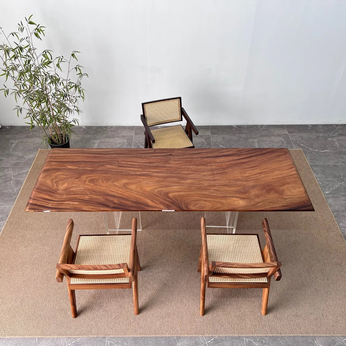 South American Walnut Live Edge Solid Wood Slab Dining Table – 235cm | Free Stainless Steel Base