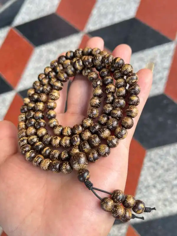 Hainan Huangqi Wild Agarwood Mala Bracelet | 108 Beads 8mm | Natural Oud Wood Prayer Beads | Free Shipping