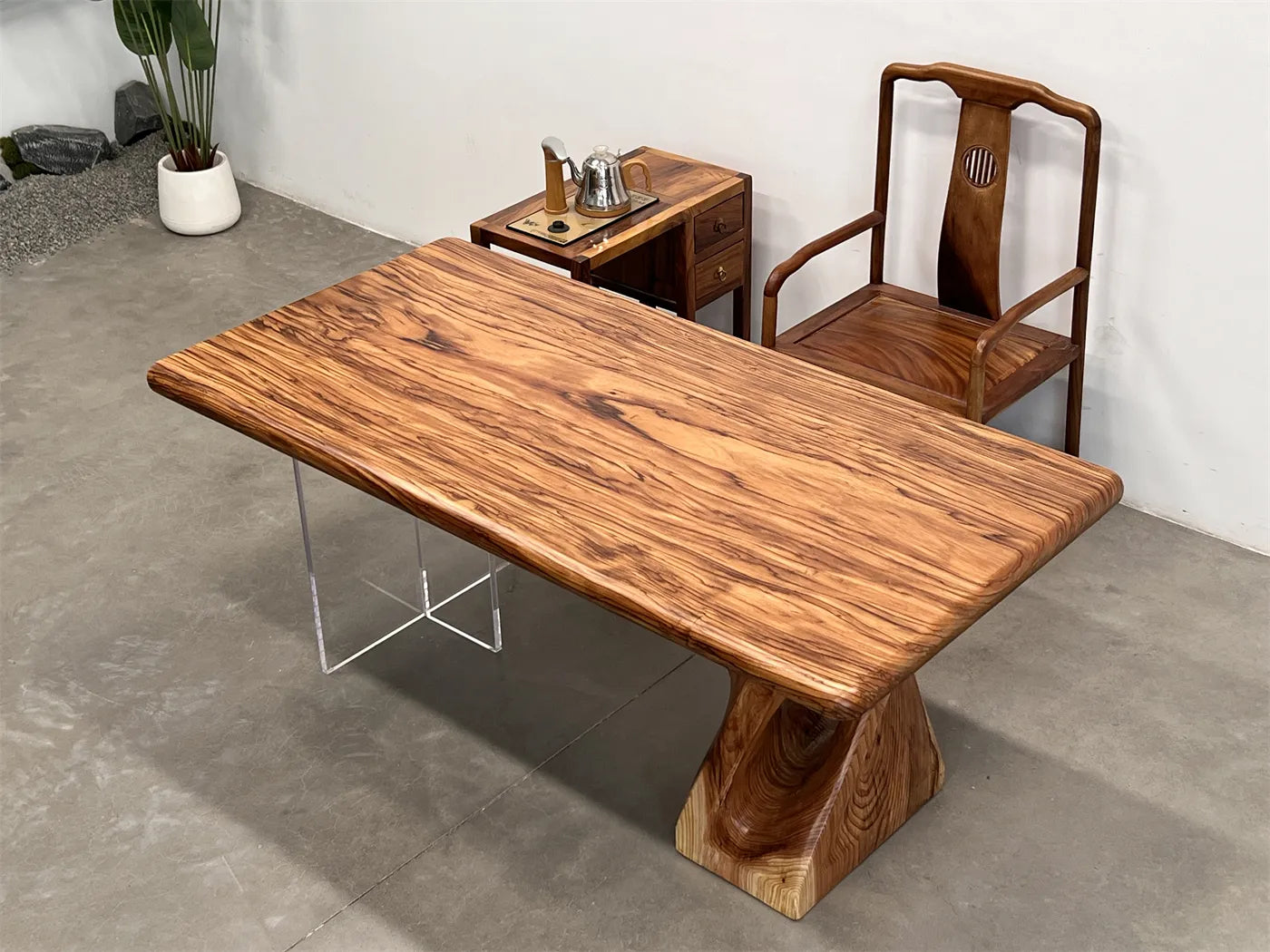 Artisan Crafted Premium Zebrawood Dining Table - Modern Natural Edge Solid Wood Executive Desk