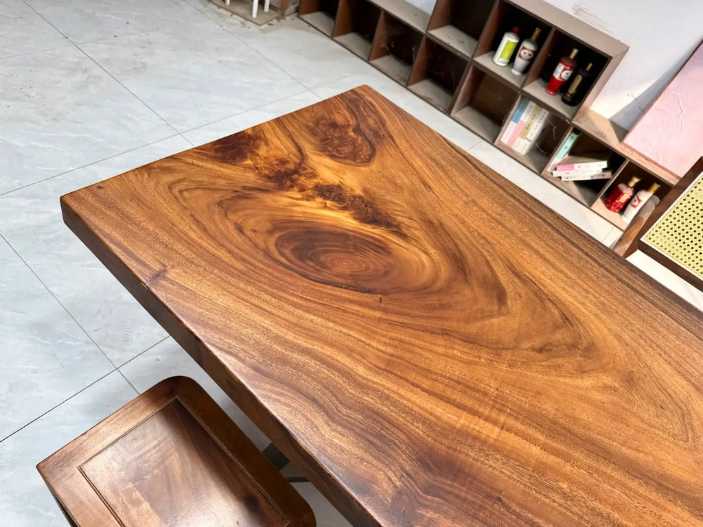South American Walnut Live Edge Dining Table 180cm | Solid Wood Slab | Free Steel Base
