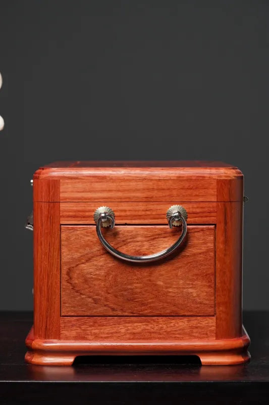 Myanmar Padauk Wood Jewelry Box – Handcrafted Dovetail Organizer with Rounded Corners