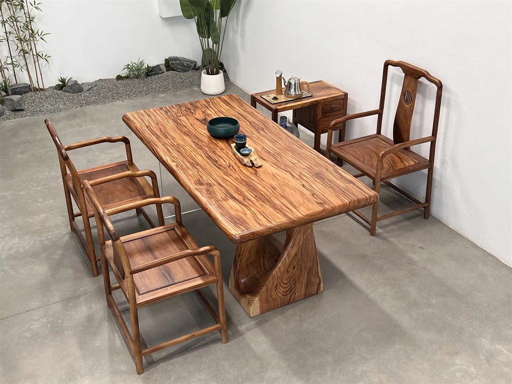 Artisan Crafted Premium Zebrawood Dining Table - Modern Natural Edge Solid Wood Executive Desk