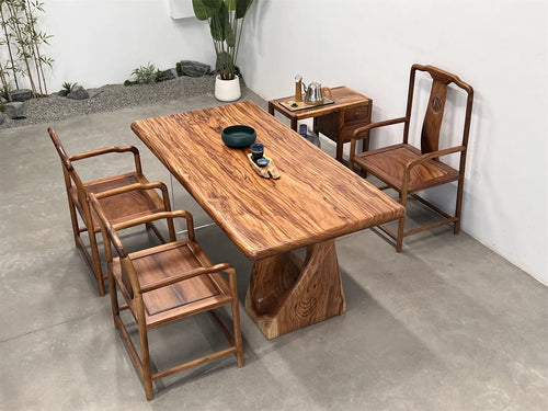 Artisan Crafted Premium Zebrawood Dining Table - Modern Natural Edge Solid Wood Executive Desk