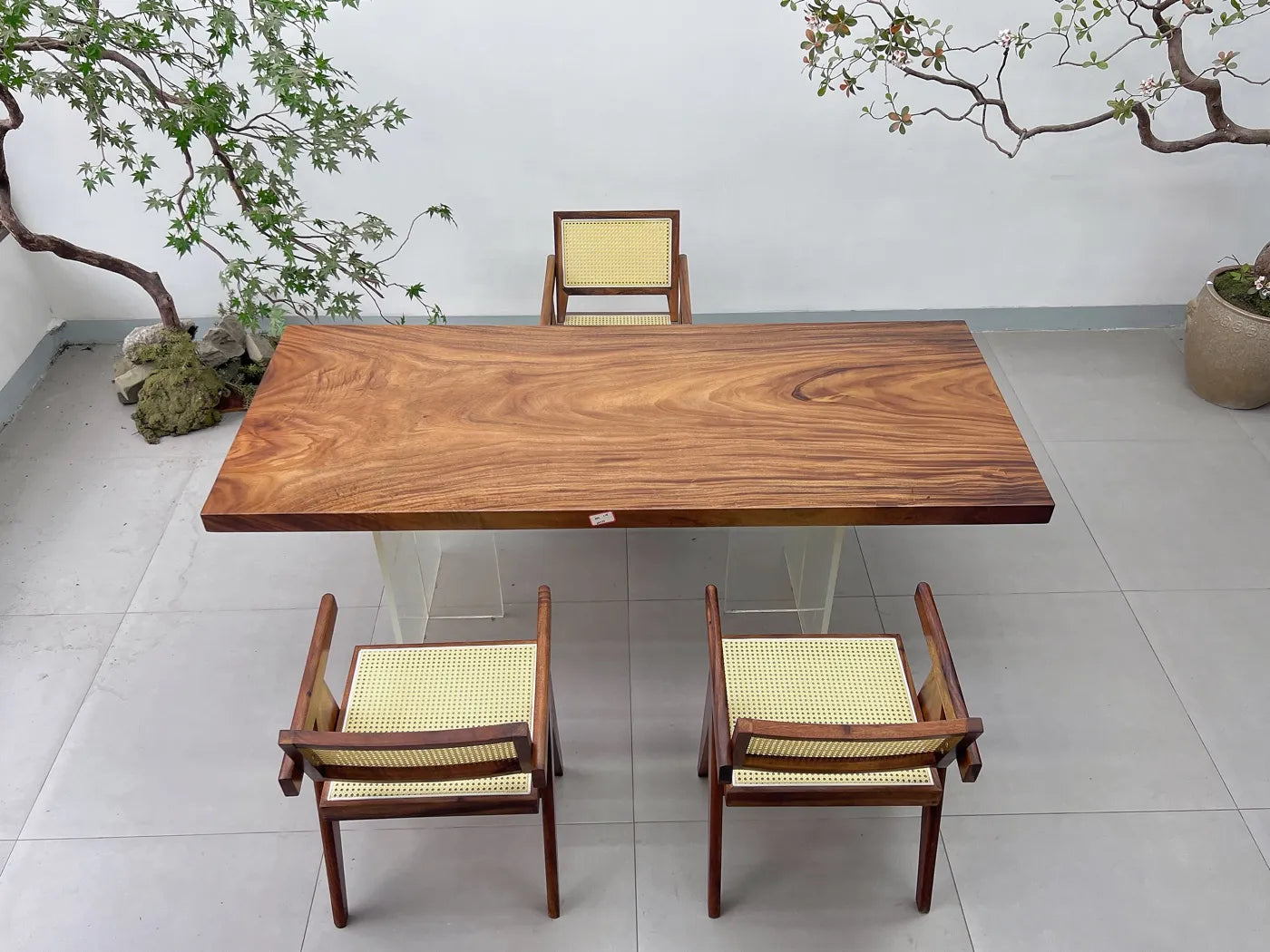 Premium Live Edge Suar Wood Dining Table | Handcrafted South American Walnut Conference Slab | Free Stainless Steel Legs Included (210x88x6cm)