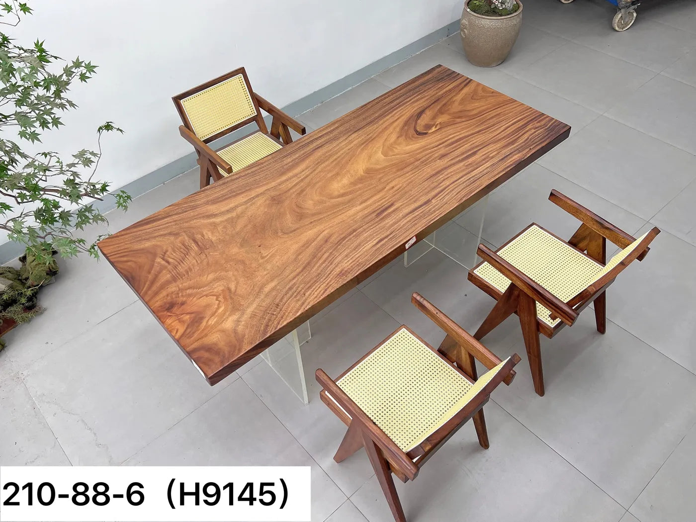 Premium Live Edge Suar Wood Dining Table | Handcrafted South American Walnut Conference Slab | Free Stainless Steel Legs Included (210x88x6cm)