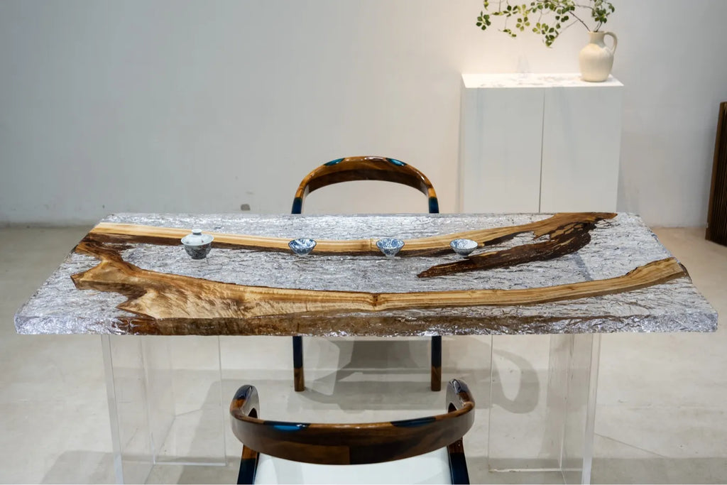 Epoxy Resin Dining Table | Crystal Clear River Table Top/Epoxy Resin River Table Wooden Tea Table Oak Solid Wood Large Panel Table Ebony Tea Table Mahogany Walnut Wood