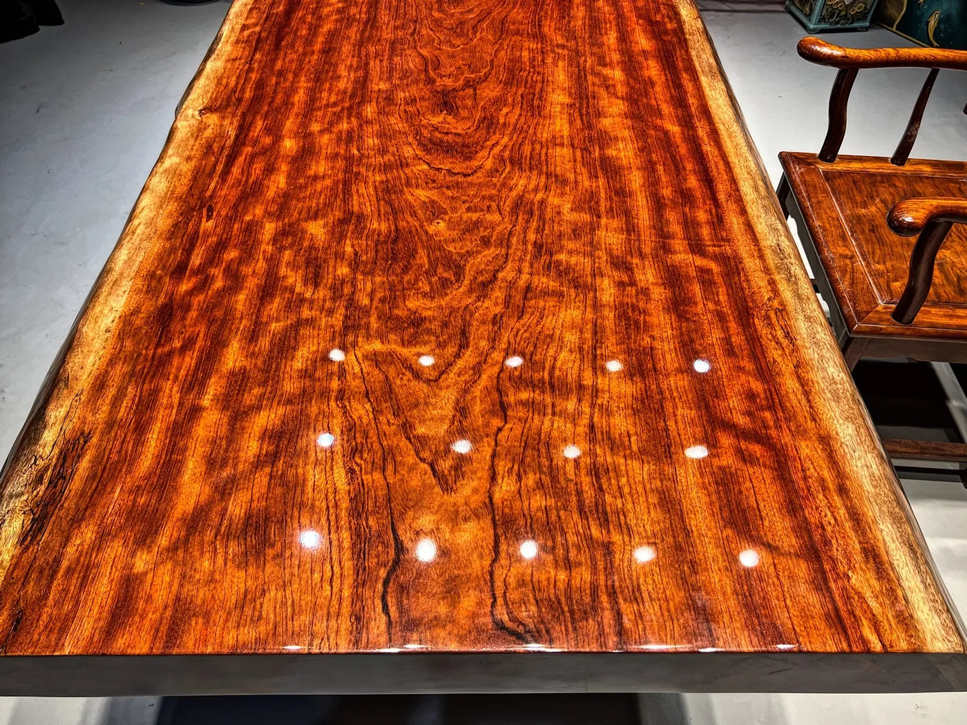 Exquisite Flame Grain Bubinga Live Edge Wood Slab Tabletop - Premium African Rosewood (Top Only)