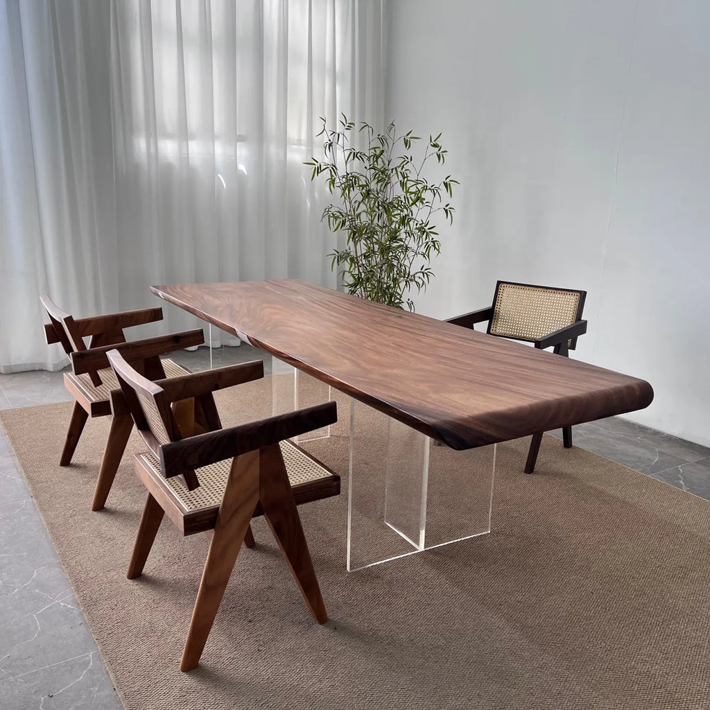 South American Walnut Live Edge Solid Wood Slab Dining Table – 235cm | Free Stainless Steel Base
