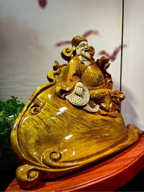 Caishen – The God of Wealth | Hand-Carved Solid Wood Sculpture