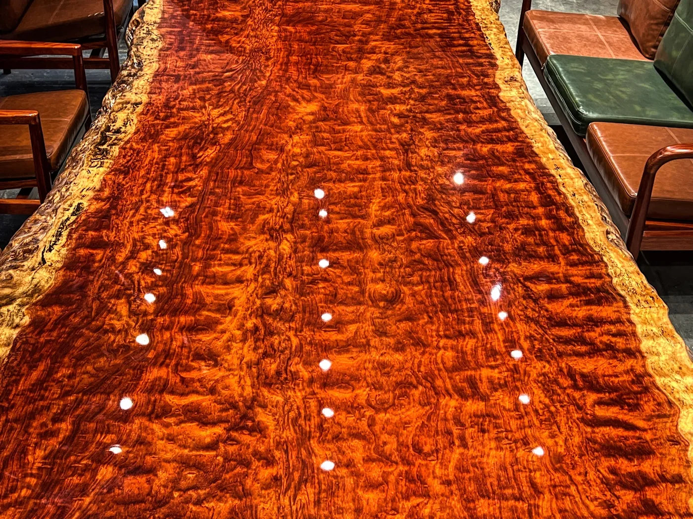Statement Monumental Figured Bubinga Live Edge Conference Table Slab - Premium African Rosewood (Top Only)