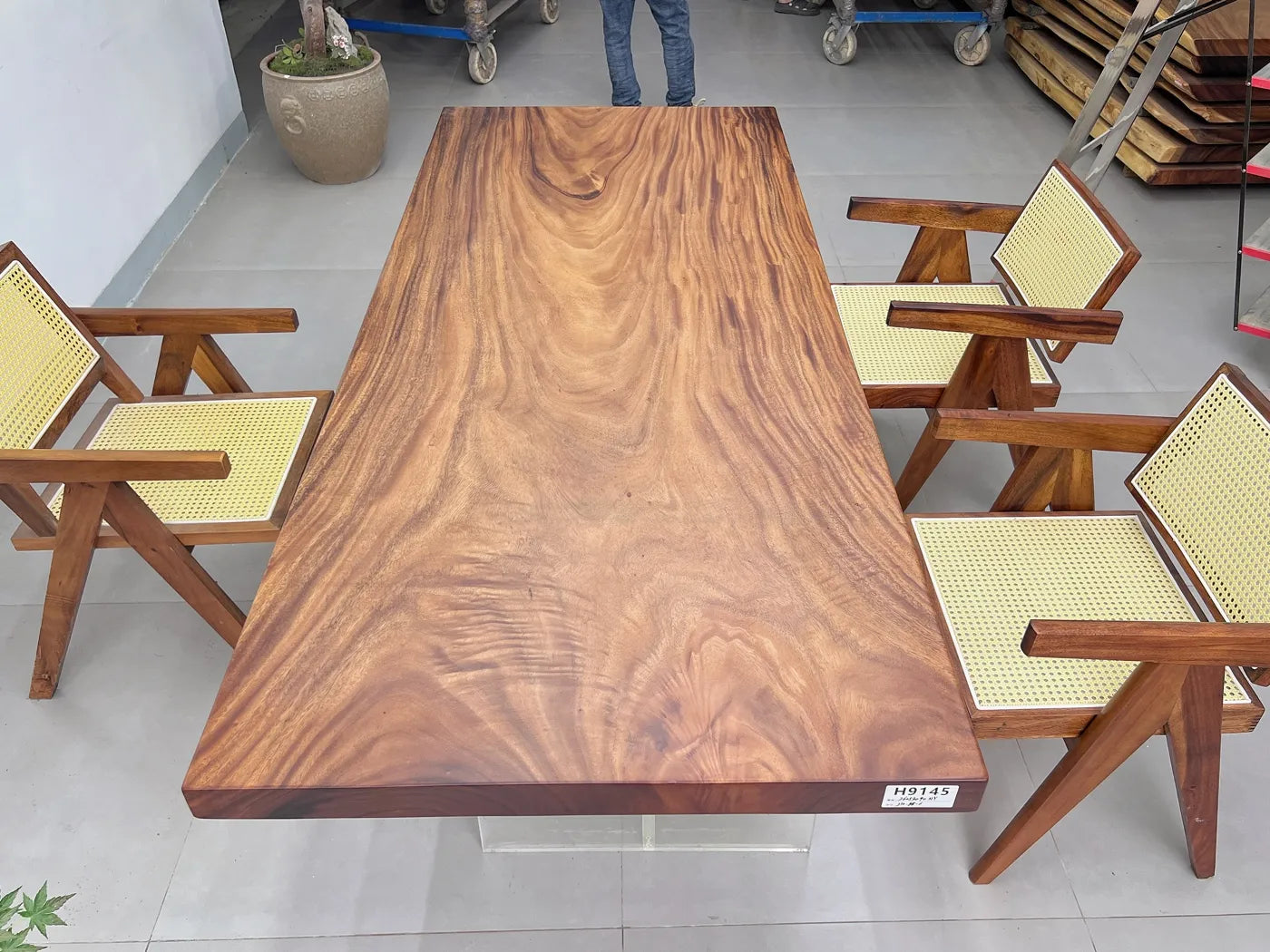 Premium Live Edge Suar Wood Dining Table | Handcrafted South American Walnut Conference Slab | Free Stainless Steel Legs Included (210x88x6cm)