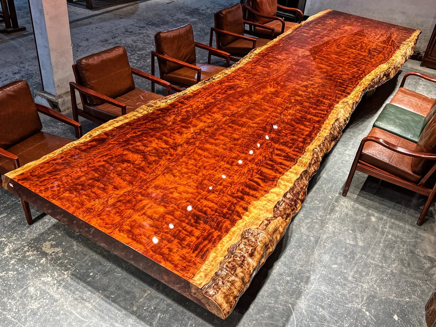 Statement Monumental Figured Bubinga Live Edge Conference Table Slab - Premium African Rosewood (Top Only)