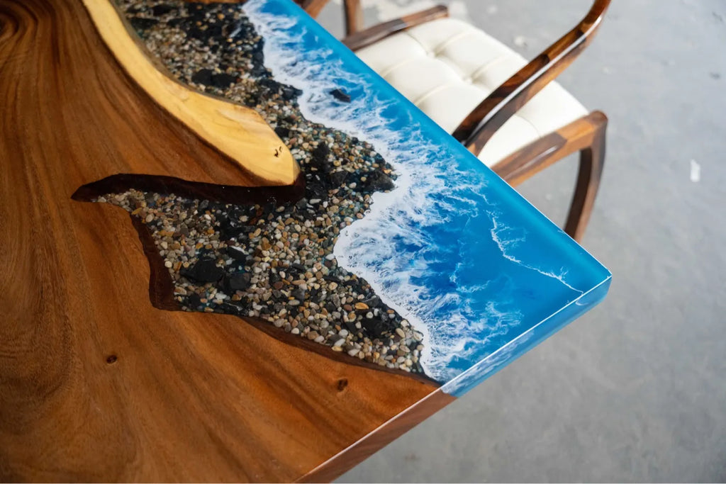 Premium South American Walnut Resin Ocean River Tabletop - Live Edge Wood Luxury Dining & Conference Table Slab (220x90x5cm)