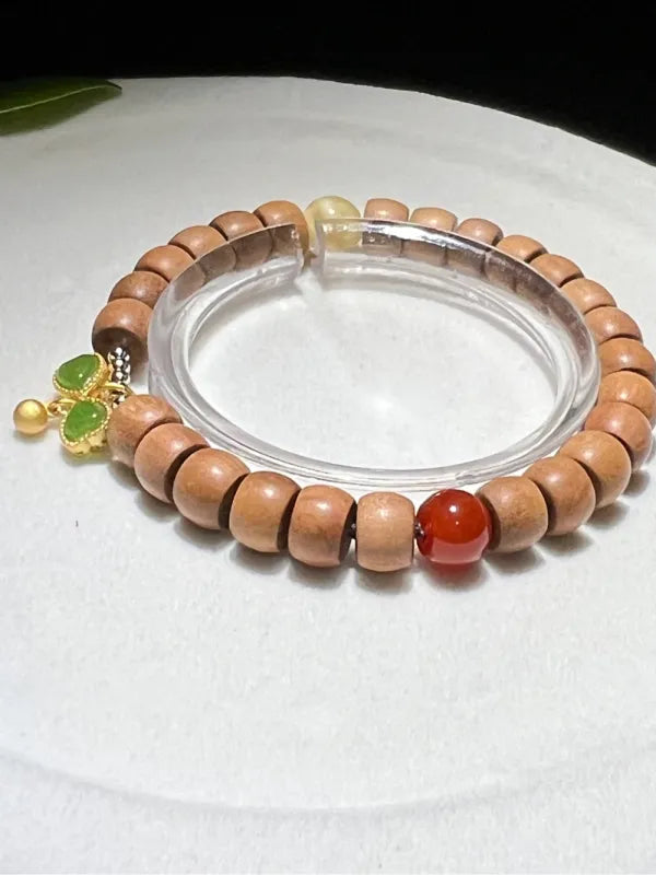Natural Old Mountain Sandalwood Old Type Bucket Bead Single Circle Hand String for Men and Women Sandalwood Wooden Transport Bead Antique Play Bracelet