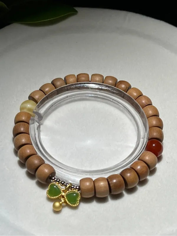 Natural Old Mountain Sandalwood Old Type Bucket Bead Single Circle Hand String for Men and Women Sandalwood Wooden Transport Bead Antique Play Bracelet