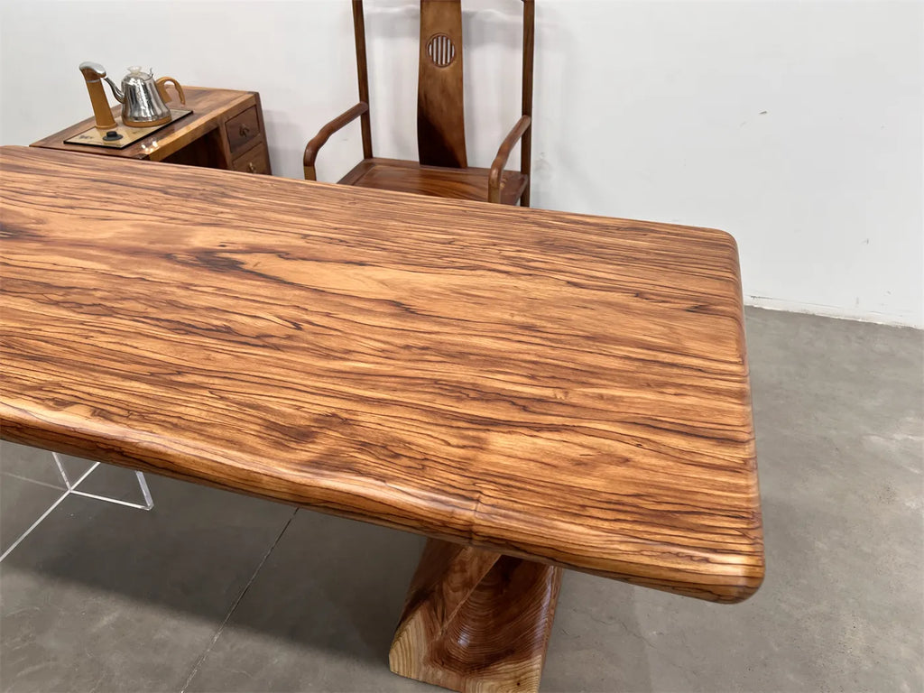 Artisan Crafted Premium Zebrawood Dining Table - Modern Natural Edge Solid Wood Executive Desk