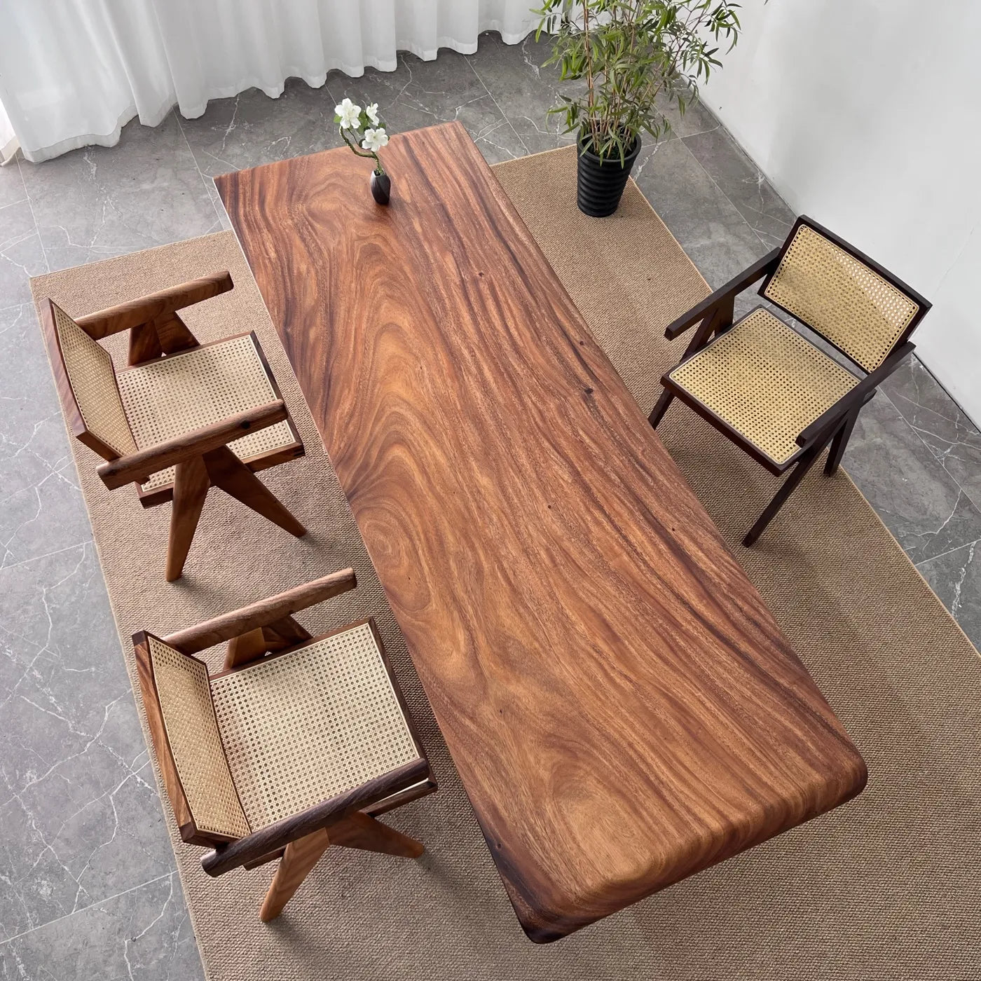 South American Walnut Live Edge Solid Wood Slab Dining Table – 235cm | Free Stainless Steel Base