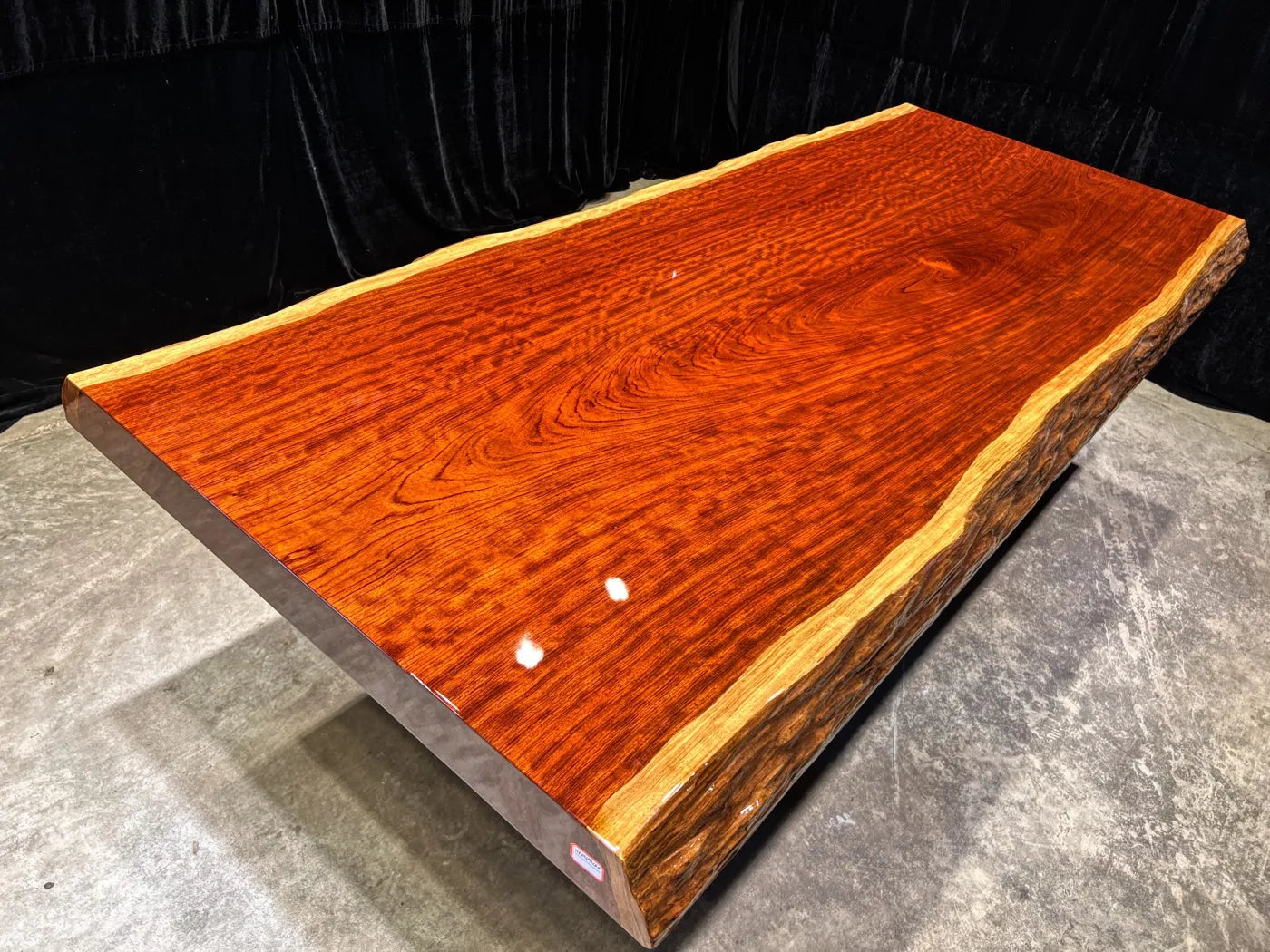 Bubinga Live Edge Solid Wood Slab Dining Table – 218cm | Free Stainless Steel Base